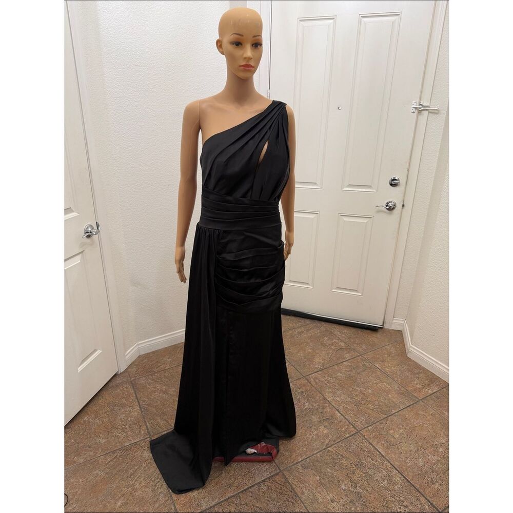 Chicsew Astrid Mermaid 6 One Shoulder Black Draped Side Slit Prom Evening Gown